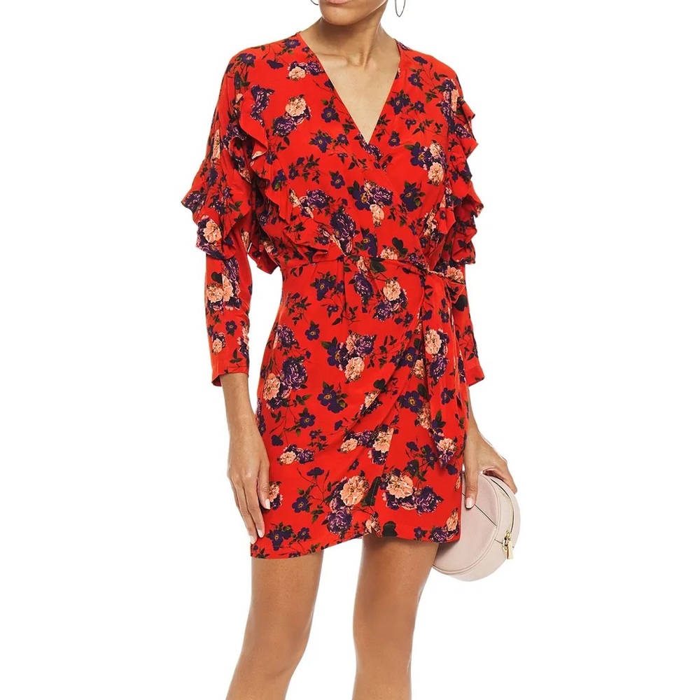 IRO Nucha ruffle trimmed floral mini wrap dress 36